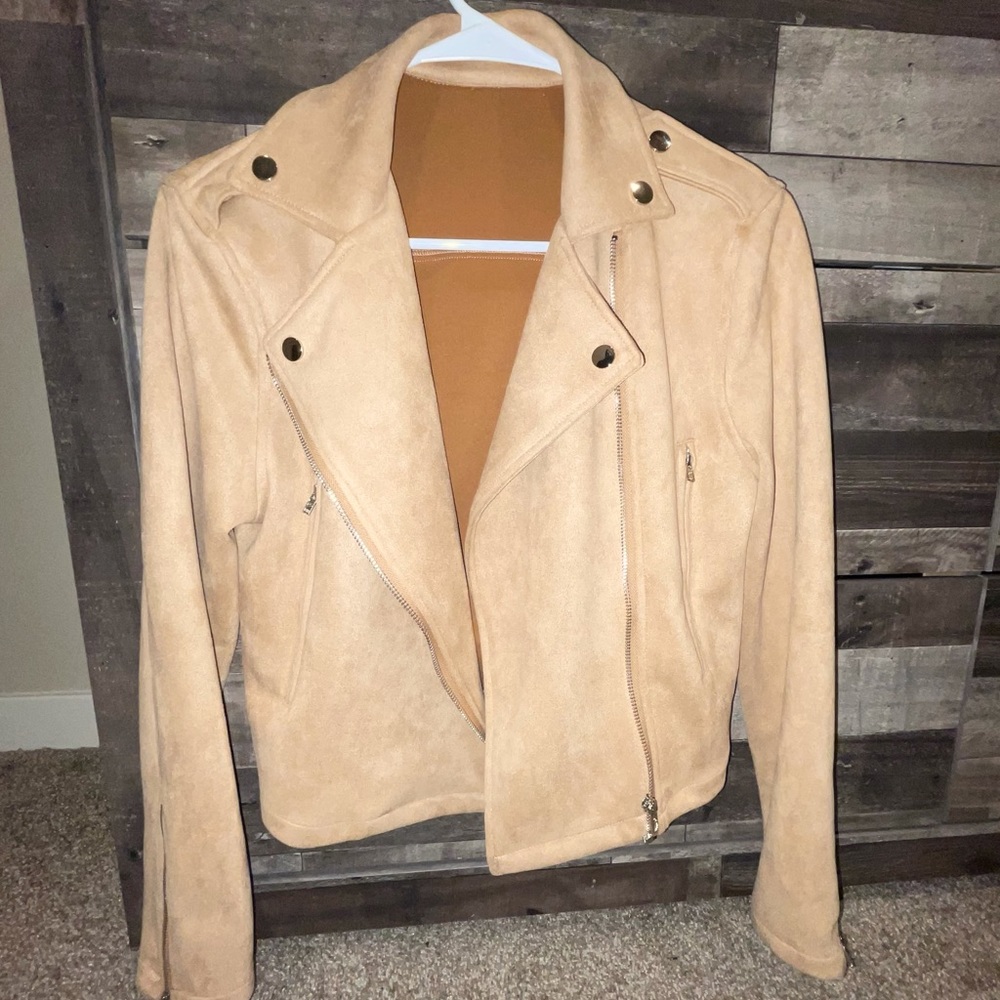 brown suede moto jacket
